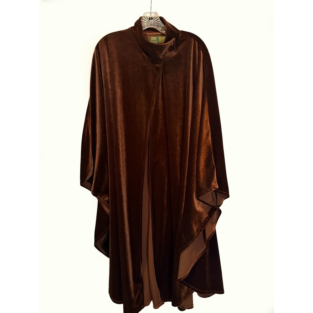 Vintage 90s Brown Velvet Cape Poncho Draped Boho Dark Academia‎ Statement Layer